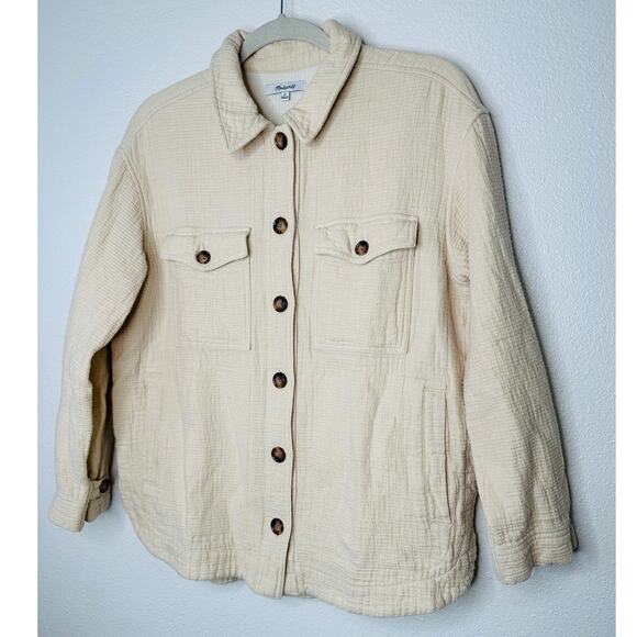 Madewell Oatmeal Long Sleeve Button Front Pocketed Waffle Pattern Shirt Jacket - Picture 3 of 12